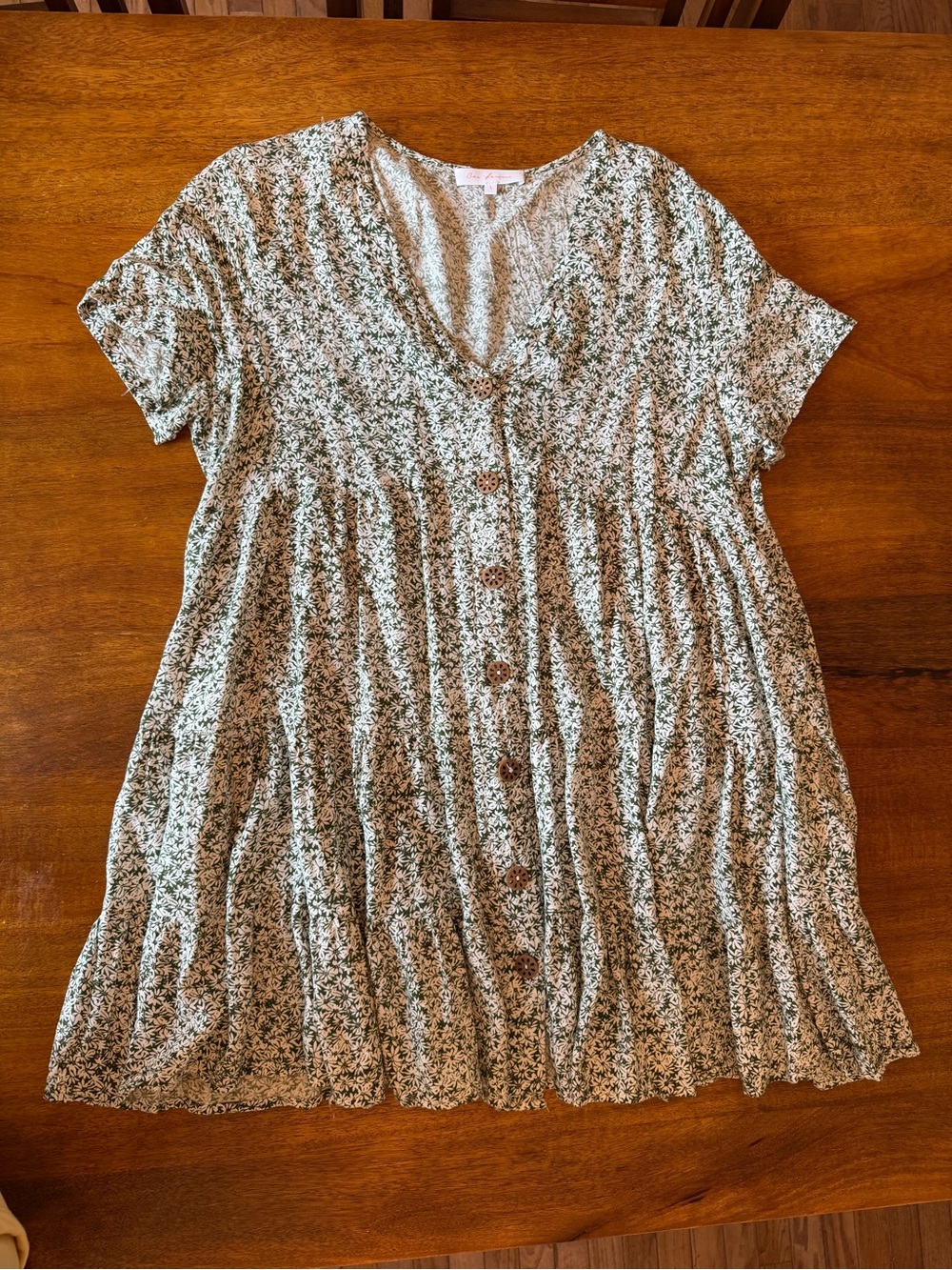 Ces Femme Green Floral Button-Front V-Neck Dress - Large
